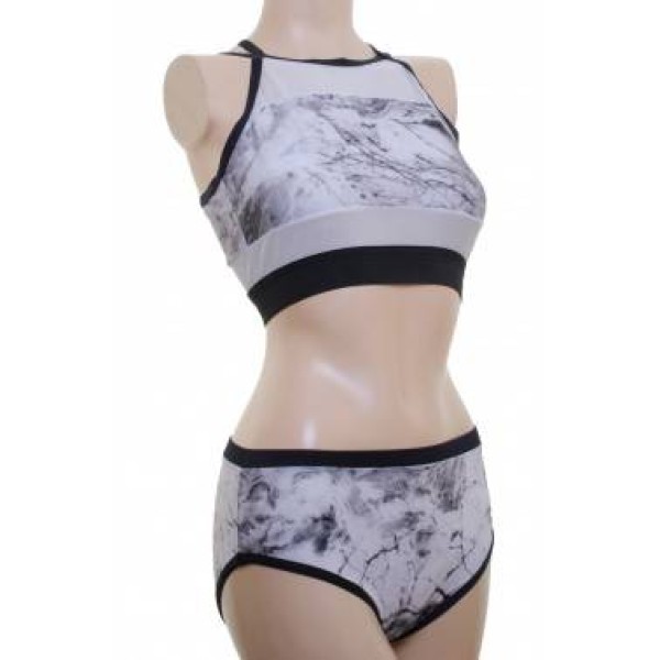Marble Shades of Grey Pole Fitness Wear Top and Nix - PS7-101