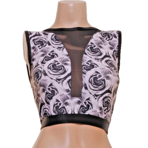 Crop Top with a Slash Front and 'V' Cut Pants in Black & White Rose.