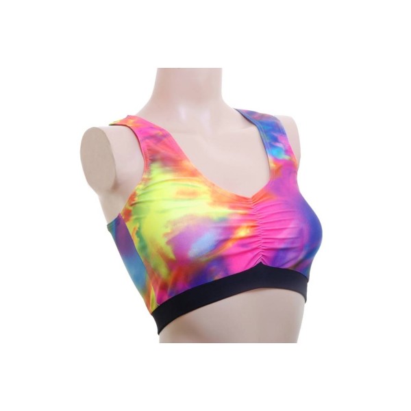 Multi Coloured Sherbert Gathered Bust Crop Top and Shorts