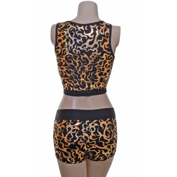 Gold Hologram Pole Fitness Wear Top and Shorts