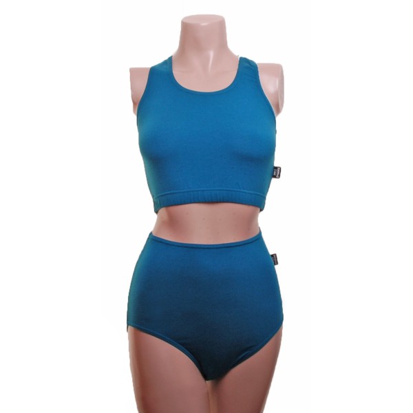 Muscle Crop Top and High Waisted Nix in Deep Blue/Green Cotton/Lycra
