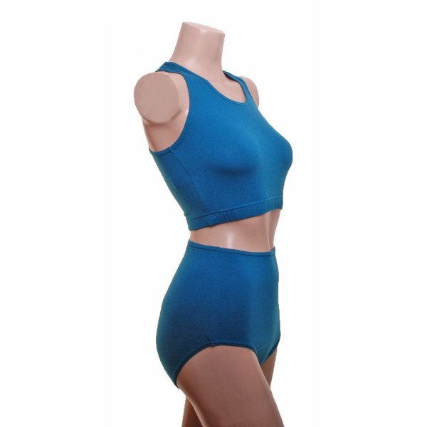 Muscle Crop Top and High Waisted Nix in Deep Blue/Green Cotton/Lycra