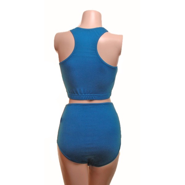 Muscle Crop Top and High Waisted Nix in Deep Blue/Green Cotton/Lycra