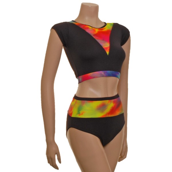 Cap Sleeved Pole Top with High Waisted Nix - Black/Multi