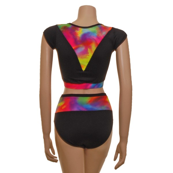 Cap Sleeved Pole Top with High Waisted Nix - Black/Multi