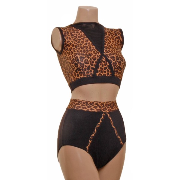 Leopard 'V' Design Crop Top and Pants (#t13a/p13a)