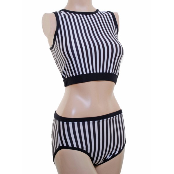 Pencil Stripe in Black and White Top and Shorts