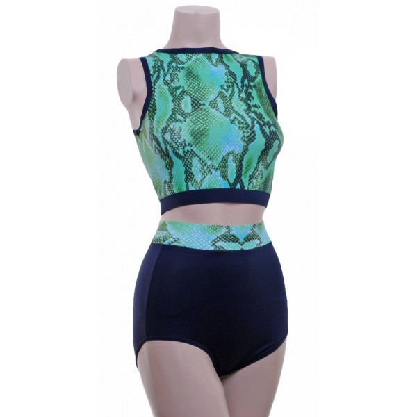 Green Snake Pole Fitness Wear Top and Shorts