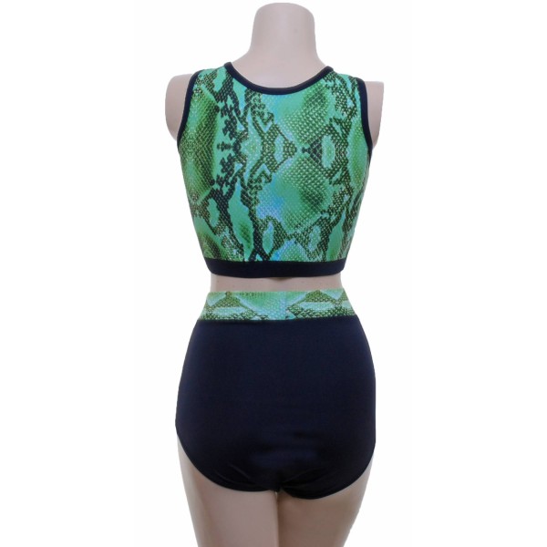 Green Snake Pole Fitness Wear Top and Shorts