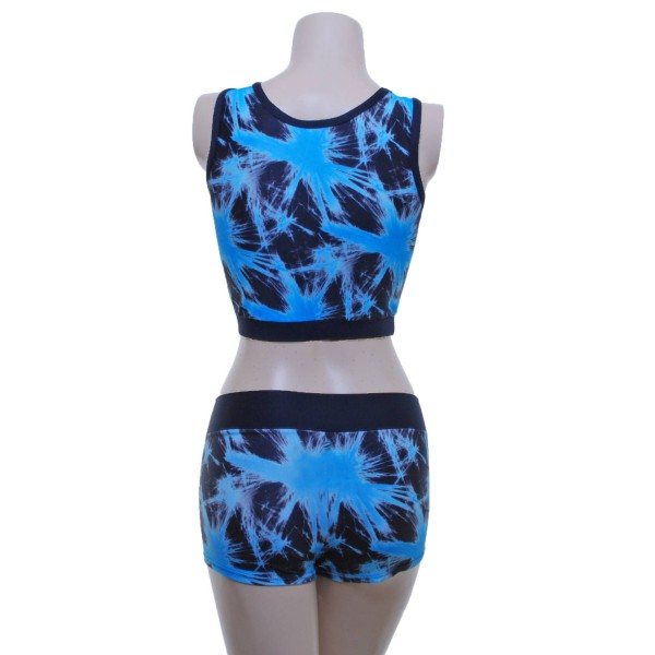 Dynamic Black/Blue Fitness Wear Top and Shorts