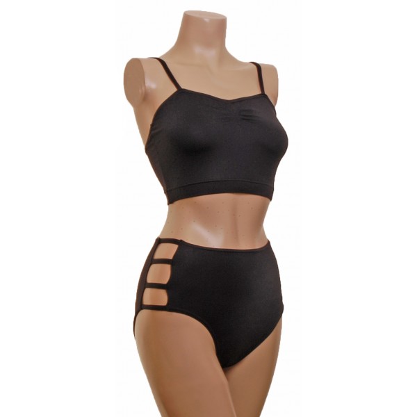 Camisole Strappy Crop Top and High Waisted Strappy Nix Black Meryl