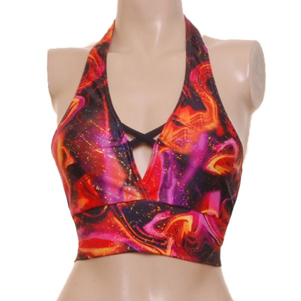 Multi Print  Halter Top  Overlaid with a Hologram Foil