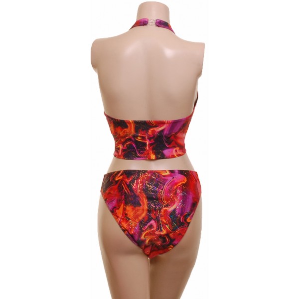 Multi Print  Halter Top & Low Cut Nix Overlaid with a Hologram Foil