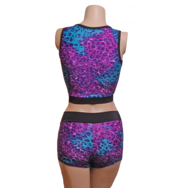 Dynamic Purple/Blue Fitness Wear Top and Shorts