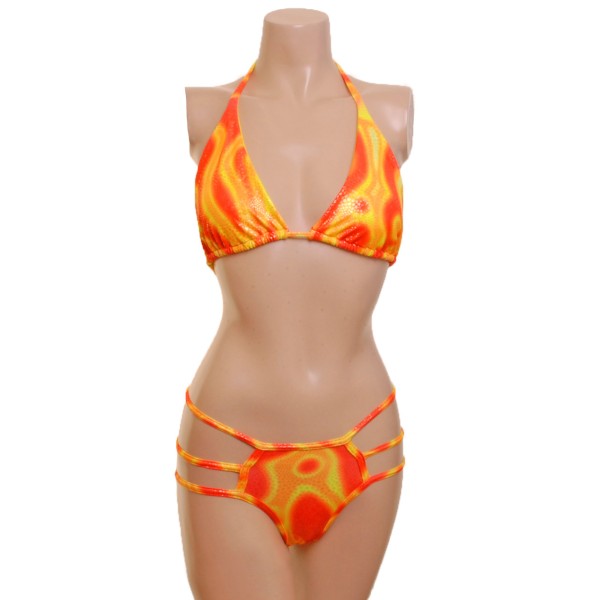 Orange and Yellow Bikini Top with Miniscule Nix Overlaid with a Gold Foil