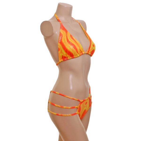 Orange and Yellow Bikini Top with Miniscule Nix Overlaid with a Gold Foil