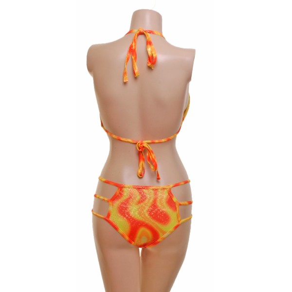 Orange and Yellow Bikini Top with Miniscule Nix Overlaid with a Gold Foil