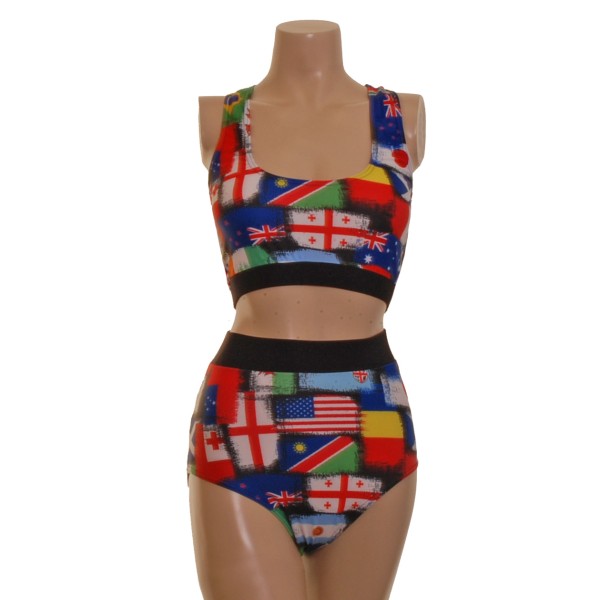 An Attractive Top and High Waist Nix in a Multi-County Flag Design