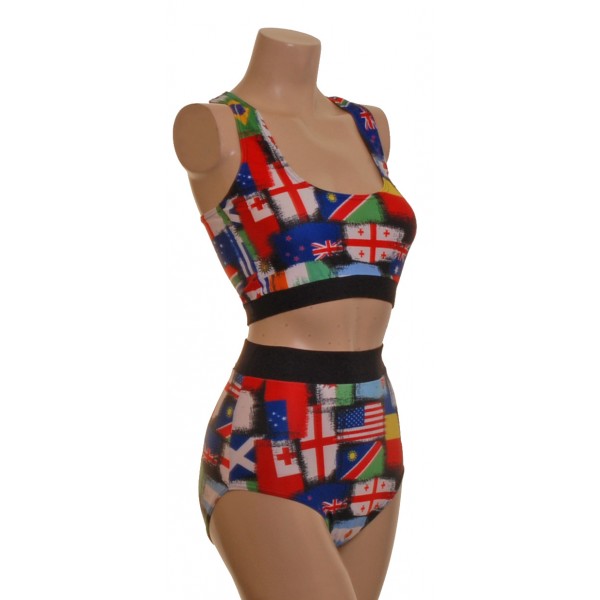 An Attractive Top and High Waist Nix in a Multi-County Flag Design