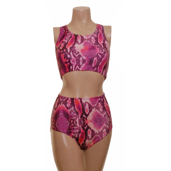 Muscle Crop Top and High Waisted Nix in Pink Snake