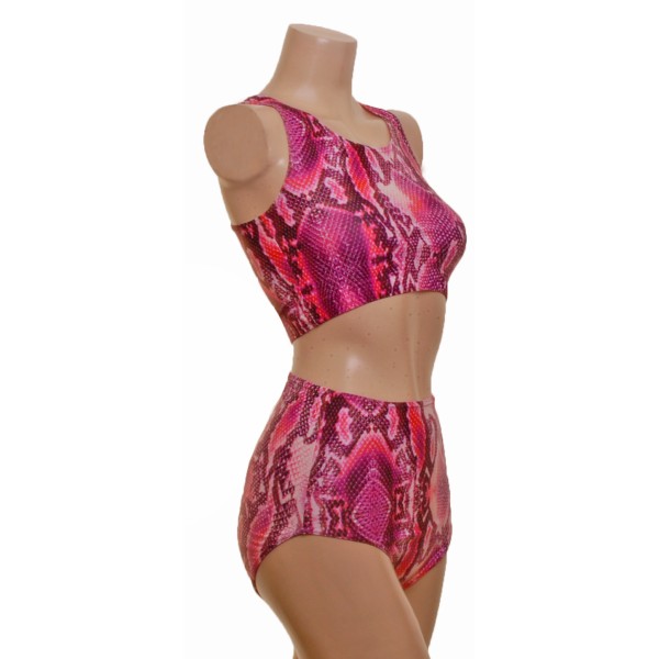 Muscle Crop Top and High Waisted Nix in Pink Snake