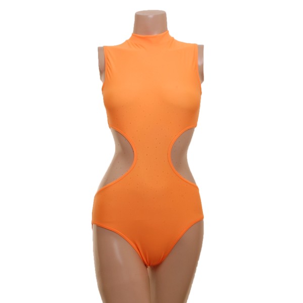 Leotard One Piece with Polo, Nix Open Back and Connected  Front in Mango Lycra