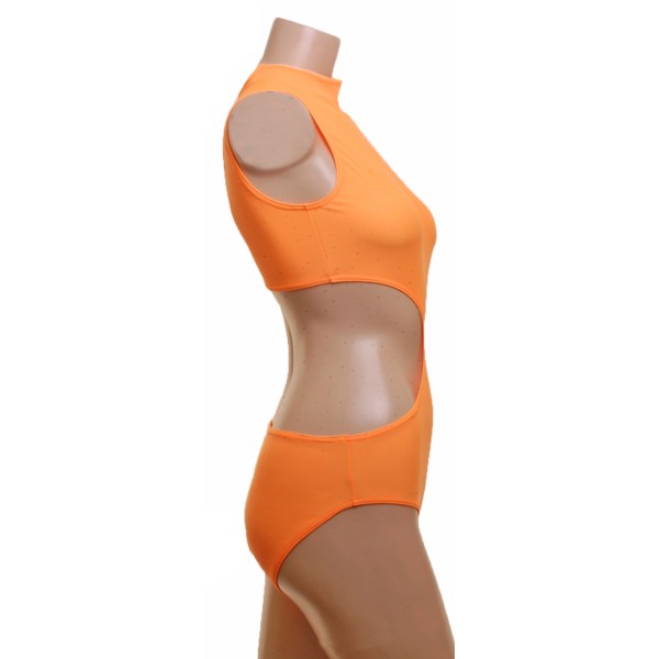 Leotard One Piece with Polo, Nix Open Back and Connected  Front in Mango Lycra