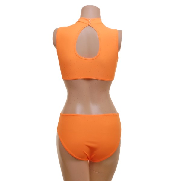 Leotard One Piece with Polo, Nix Open Back and Connected  Front in Mango Lycra
