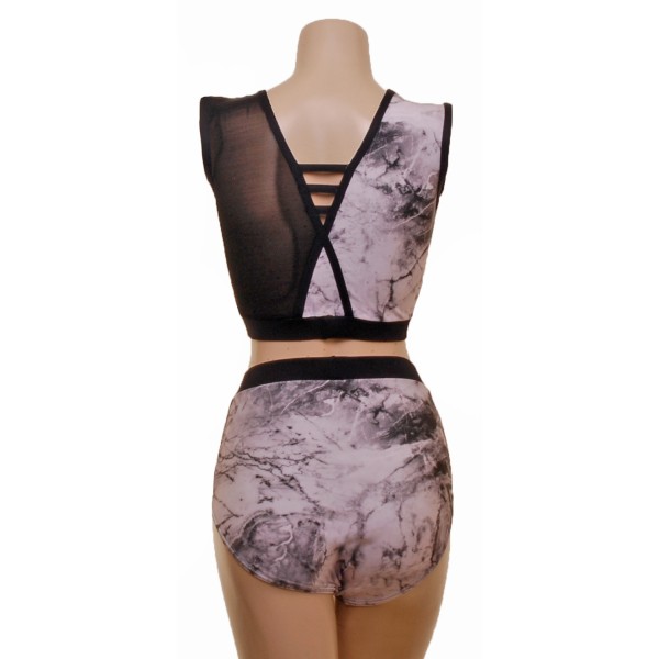 Marble 'V' Design Crop Top and Pants