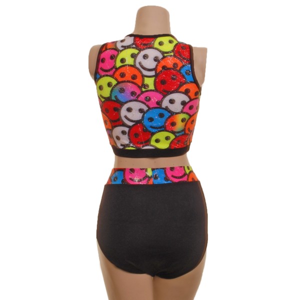 Smiling Emoji Pole Fitness Wear Top and Shorts