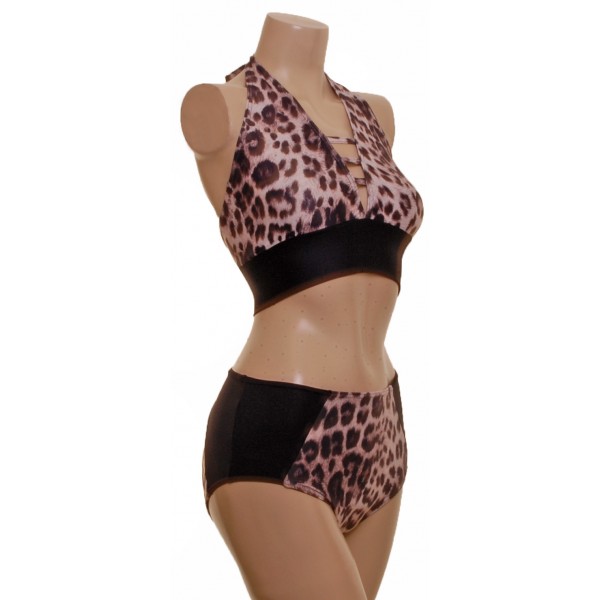Halter Clouded Leopard Top with High Waisted Nix (T105c/)