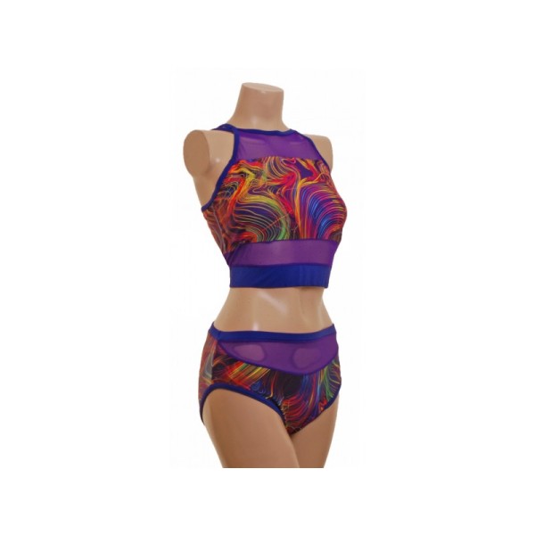 Strappy Purple Multi Coloured Pole Top with Complementary Nix (T106b/)