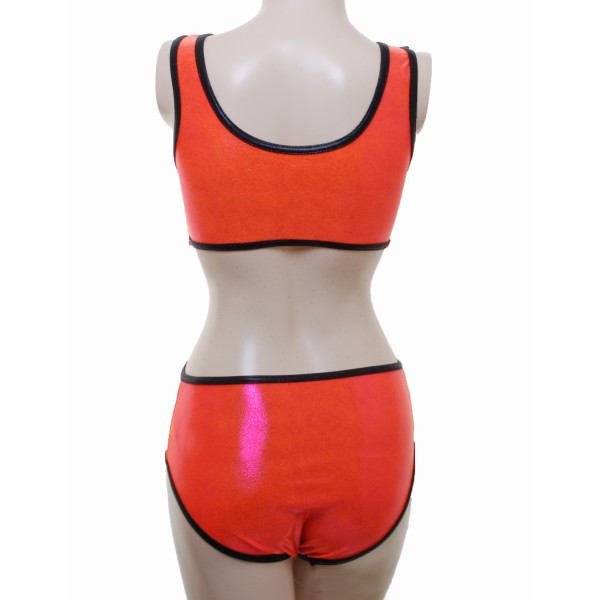 Leotard One Piece with  Nix Open Back and Connected  Front in Orange Shine with Black Edging