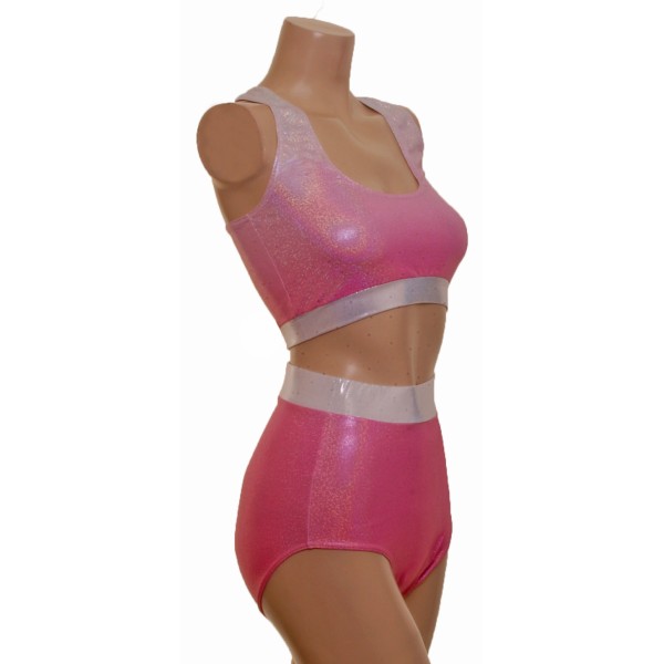 Pink to Silver Glitter Ombre Top and High Waist Nix