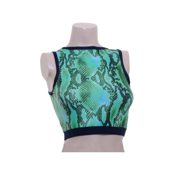 Green Snake Print Crop Top 