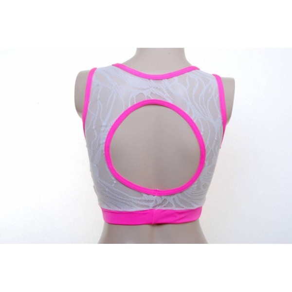 Hot Pink Pole Crop Top With White Lace Overlay 