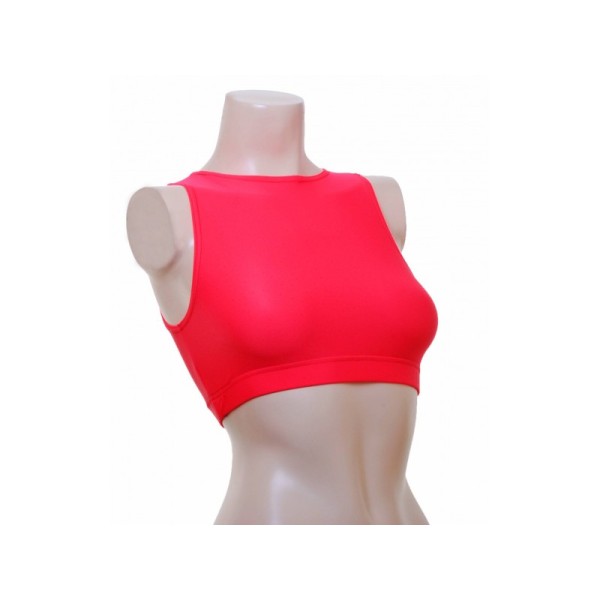 Neon Pink Matt High Neck Crop Pole Top 