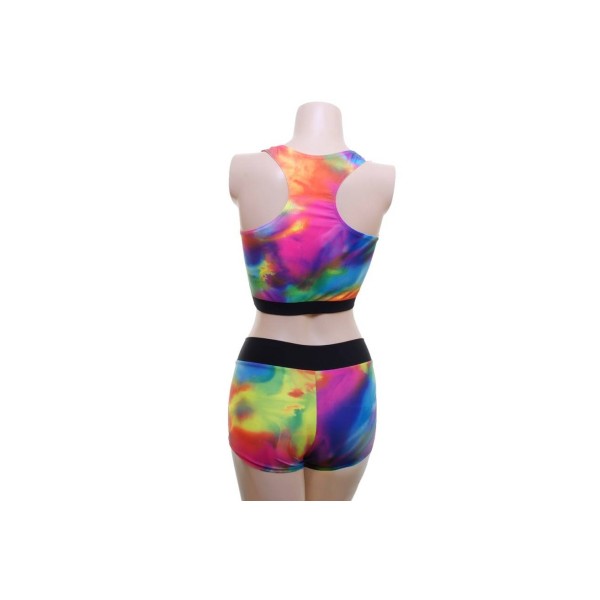 Multi Coloured Sherbert Gathered Bust Crop Top and Shorts