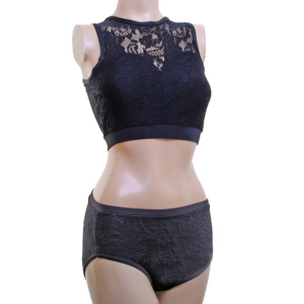 Crop Top with a Sweetheart Neck and Nix both overlaid with Black Lace.